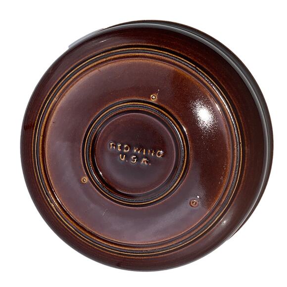 Vintage 1940s Red Wing Pottery OOMPH 10" Green/Brown Round Lidded Dish - Picture 5 of 10